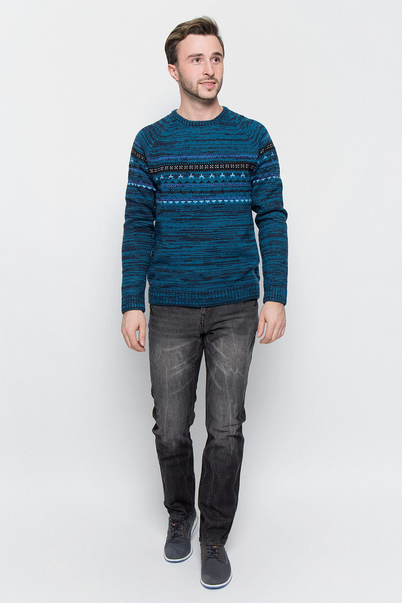 Джемпер мужской Sela Casual Wear, цвет: темно-бирюзовый. JR-214/838-6436. Размер XL (52)JR-214/838-6436 Джемпер мужской Sela Casual Wear, цвет: темно-бирюзовый. JR-214/838-6436. Размер XL (52)JR-214/838-6436Мужской джемпер Sela Casual Wear с круглым вырезом горловины и длинными рукавами-реглан изготовлен из высококачественной пряжи из полиэстера с добавлением акрила и хлопка.Джемпер оформлен узором в виде треугольников и точек. Манжеты рукавов и низ изделия связаны резинкой.