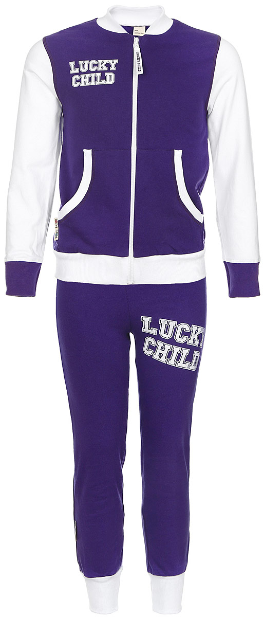 Спортивный костюм детский Lucky Child, цвет: фиолетовый, белый. 8-2. Размер 116/122, 6-7 лет8-2 Спортивный костюм детский Lucky Child, цвет: фиолетовый, белый. 8-2. Размер 116/122, 6-7 лет8-2Утепленный спортивный костюм Lucky Child, состоящий из толстовки и брюк, идеально подойдет вашему ребенку и станет отличным дополнением к его гардеробу. Изготовленный из натурального хлопка, он очень мягкий и приятный на ощупь, не сковывает движения и позволяет коже дышать, не раздражает даже самую нежную и чувствительную кожу ребенка, обеспечивая наибольший комфорт. Лицевая сторона изделия гладкая, изнаночная - с теплым мягким начесом. Толстовка с небольшим воротником-стойкой и длинными рукавами застегивается на пластиковую застежку-молнию. Спереди предусмотрены два накладных кармашка. Понизу модель дополнена широкой трикотажной резинкой, а на рукавах имеются манжеты, не стягивающие запястья.Спортивные брюки на широком эластичном на поясе не сдавливают животик ребенка и не сползают. Снизу брючин предусмотрены широкие манжеты. Модель оформлена принтовыми надписями с названием бренда.В таком костюме ваш ребенок будет чувствовать себя комфортно, уютно и всегда будет в центре внимания.