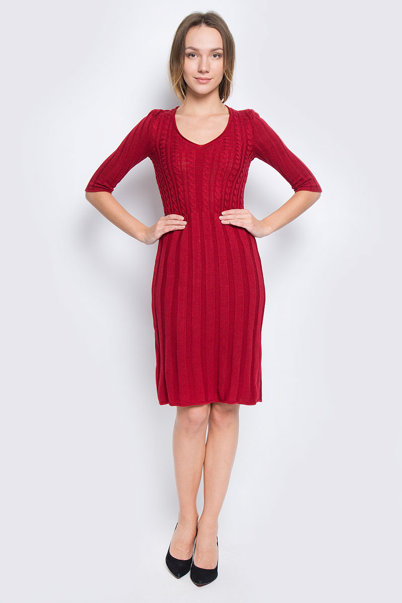 Платье Milana Style, цвет: бордовый. 1364. Размер L (48)1364 Платье Milana Style, цвет: бордовый. 1364. Размер L (48)1364Платье Milana Style выполнено из ПАН с добавлением шерсти. Вязаная модель средней длины с рукавами по локоть имеет V-образный вырез горловины. Платье оформлено объемным вязаным узором.
