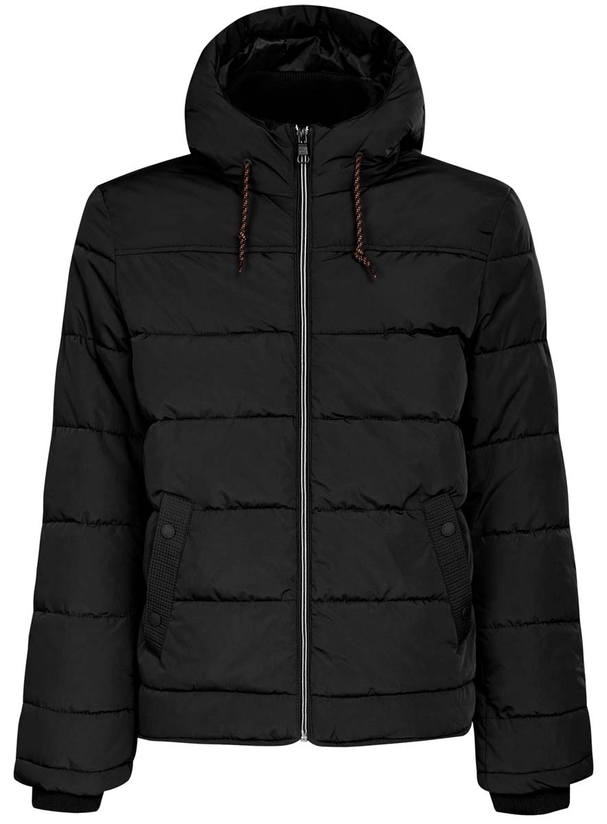 Куртка мужская oodji Basic, цвет: черный. 1B112006M/39877N/2900N. Размер XXL (58-182)1B112006M/39877N/2900N Куртка мужская oodji Basic, цвет: черный. 1B112006M/39877N/2900N. Размер XXL (58-182)1B112006M/39877N/2900NМужская куртка oodji Basic выполнена из 100% полиэстера. В качестве подкладки и утеплителя также используется полиэстер. Модель с несъемным капюшоном застегивается на застежку-молнию. Капюшон дополнен по краю шнурком-кулиской, а по низу - эластичной резинкой. Рукава имеют внутренние эластичные манжеты. Низ изделия дополнен эластичным шнурком-кулиской. Спереди расположено два прорезных кармана на кнопках, а с внутренней стороны - прорезной карман на застежке-молнии.