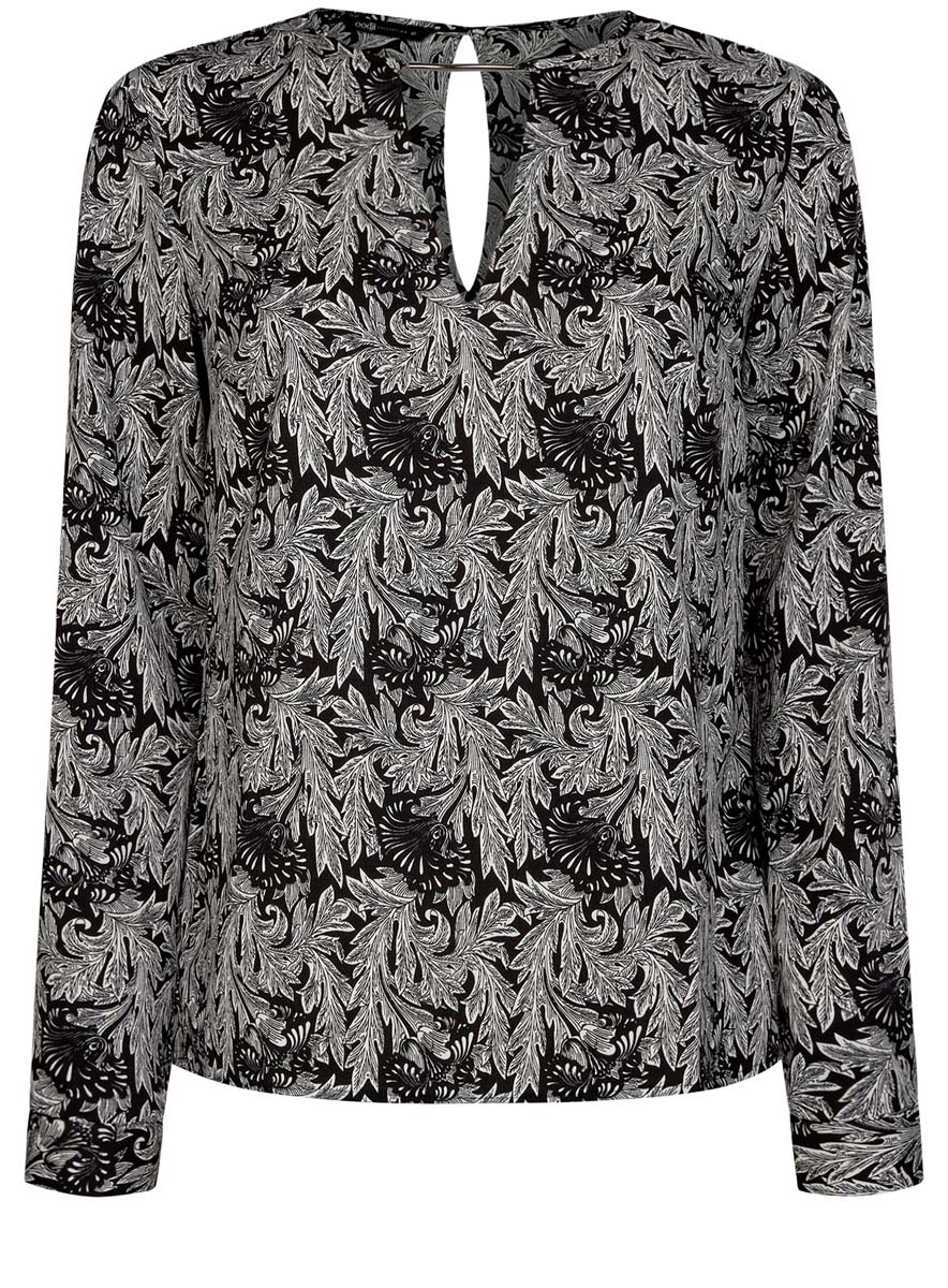 Блузка женская oodji Collection, цвет: черный, белый. 21400396/38580/2912O. Размер 38 (44-170)21400396/38580/2912O Блузка женская oodji Collection, цвет: черный, белый. 21400396/38580/2912O. Размер 38 (44-170)21400396/38580/2912OЖенская блузка oodji Collection изготовлена из легкой ткани свободного кроя. Блузка имеет длинные рукава и оригинальный вырез горловины, дополненный декоративной вставкой. На спинке так же имеется вырез-капелька. Застегивается сзади и на манжетах на металлические пуговицы.