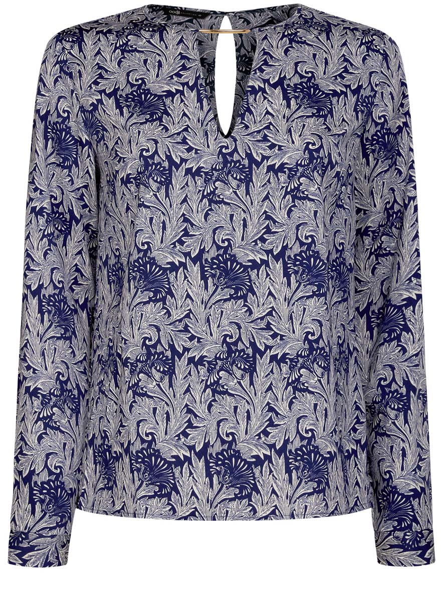 Блузка женская oodji Collection, цвет: синий, белый. 21400396/38580/7512O. Размер 36 (42-170)21400396/38580/7512O Блузка женская oodji Collection, цвет: синий, белый. 21400396/38580/7512O. Размер 36 (42-170)21400396/38580/7512OЖенская блузка oodji Collection изготовлена из легкой ткани свободного кроя. Блузка имеет длинные рукава и оригинальный вырез горловины, дополненный декоративной вставкой. На спинке так же имеется вырез-капелька. Застегивается сзади и на манжетах на металлические пуговицы.