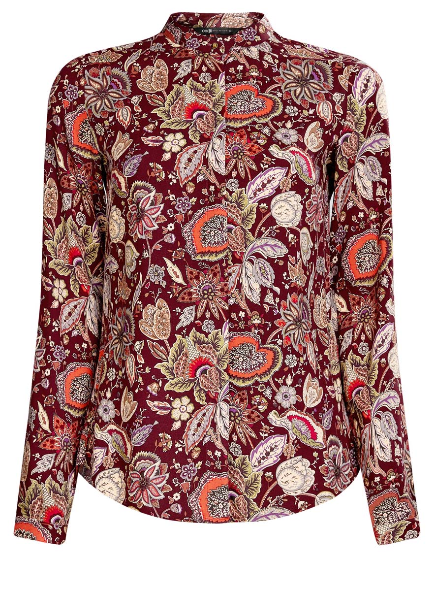 Блузка женская oodji Collection, цвет: бордовый, темно-оранжевый. 21411063-2/26346/4959F. Размер 42 (48-170)21411063-2/26346/4959F Блузка женская oodji Collection, цвет: бордовый, темно-оранжевый. 21411063-2/26346/4959F. Размер 42 (48-170)21411063-2/26346/4959FОригинальная женская блузка oodji Collection, выполненная из качественной вискозы, не оставит вас без внимания. Модель с воротником-стойкой и длинными рукавами застегивается спереди на пуговицы скрытые планкой. Манжеты рукавов также имеют застежки-пуговицы. Оформлена блузка стильным принтом с узором.