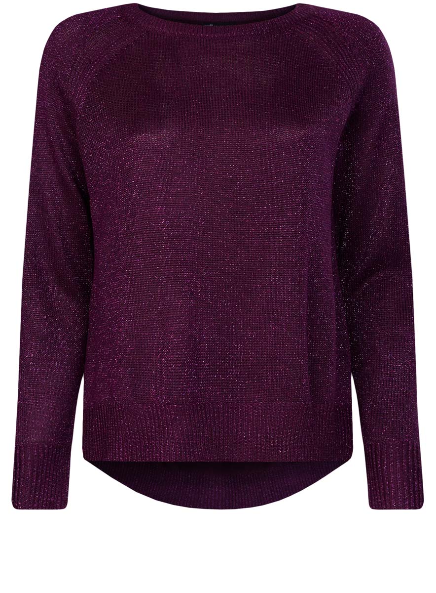 Джемпер женский oodji Collection, цвет: темно-фиолетовый металлик. 73807287/45083/8800X. Размер XL (50)73807287/45083/8800X Джемпер женский oodji Collection, цвет: темно-фиолетовый металлик. 73807287/45083/8800X. Размер XL (50)73807287/45083/8800XЖенский джемпер oodji Collection изготовлен из ПАН-волокна с добавлением полиэстера. Джемпер с круглым вырезом горловины и длинными рукавами-реглан украшен блестящей металлизированной нитью по всей поверхности. Спинка изделия удлинена. Манжеты и низ модели связаны резинкой.