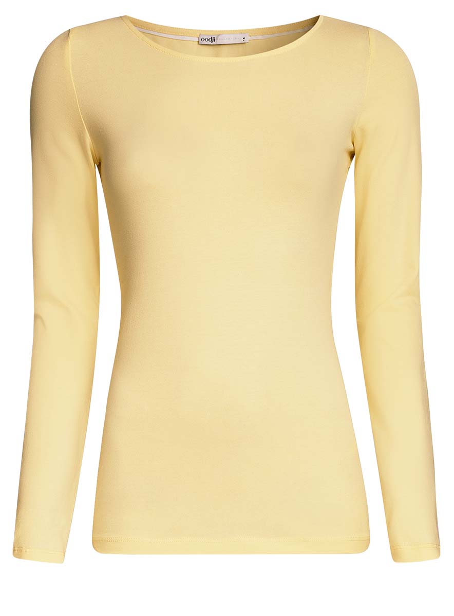 Лонгслив женский oodji Collection, цвет: светло-желтый. 24201007B/46147/5000N. Размер XL (50)24201007B/46147/5000N Лонгслив женский oodji Collection, цвет: светло-желтый. 24201007B/46147/5000N. Размер XL (50)24201007B/46147/5000NЖенский лонгслив выполнен из эластичной хлопковой ткани. Модель с круглым вырезом горловины и длинными стандартными рукавами.