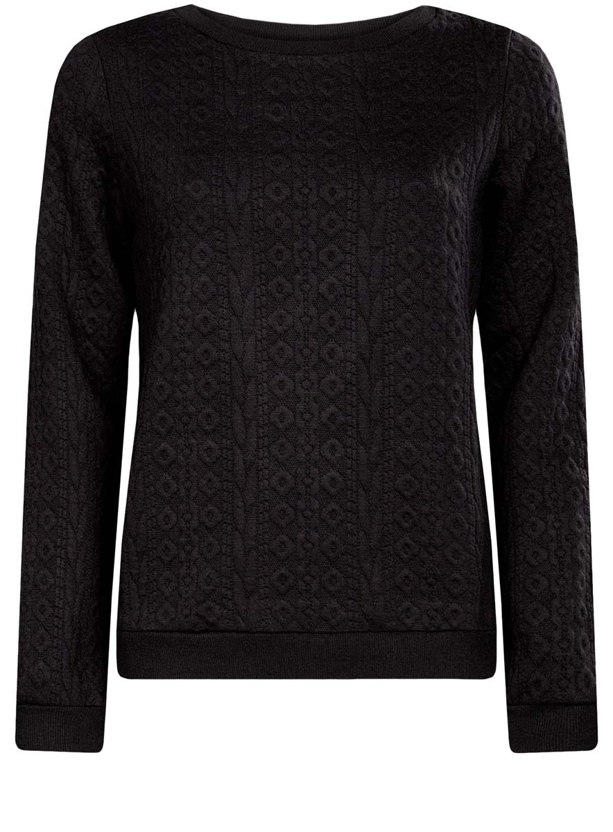 Свитшот женский oodji Collection, цвет: черный. 24801010-6/46005/2900N. Размер S (44)24801010-6/46005/2900N Свитшот женский oodji Collection, цвет: черный. 24801010-6/46005/2900N. Размер S (44)24801010-6/46005/2900NСтильный женский свитшот oodji Collection выполнен из качественного комбинированного материала.Модель с длинными рукавами и круглым вырезом горловины выполнена из фактурной ткани. Горловина, манжеты и низ свитшота оформлены трикотажной резинкой.