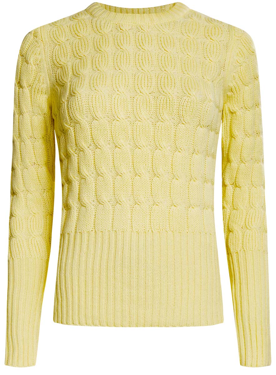 Джемпер женский oodji Ultra, цвет: светло-желтый. 63805294/31328/6700N. Размер XL (50)63805294/31328/6700N Джемпер женский oodji Ultra, цвет: светло-желтый. 63805294/31328/6700N. Размер XL (50)63805294/31328/6700NЖенский джемпер oodji Ultra изготовлен из теплой мягкой пряжи. Модель с круглым вырезом горловины и длинными рукавами оформлена вязаным рисунком. Вырез горловины, манжеты и низ изделия связаны резинкой.