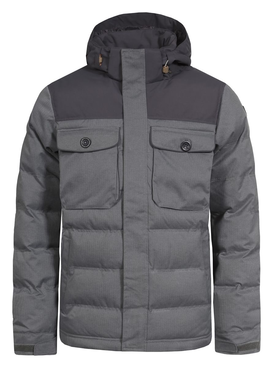 Куртка мужская Icepeak Timon, цвет: серый. 656039592IV. Размер 50656039592IV Куртка мужская Icepeak Timon, цвет: серый. 656039592IV. Размер 50656039592IVКуртка Icepeak Timon, изготовленная из водоотталкивающей и ветрозащитной ткани, которая создает оптимальный микроклимат внутри куртки, утеплена полиэстером (100 г/м2). Помимо этого здесь использовался утеплитель Super soft touch, состоящий из множества слоев тончайших волокон, которые обеспечивают отличную термоизоляцию, но не утяжеляют изделие. Куртка с воротником-стойкой и съемным капюшоном застегивается на молнию с ветрозащитным клапаном на кнопках. Капюшон пристегивается при помощи кнопок и регулируется с помощью эластичной резинки со стопперами. Манжеты рукавов дополнены хлястиками на липучках. Спереди куртка оформлена двумя втачными карманами на кнопках и двумя накладными с клапанами на кнопках, а с внутренней стороны расположены один накладной карман из сетчатой ткани и один втачной на молнии. Низ куртки дополнен кулиской со стопперами.