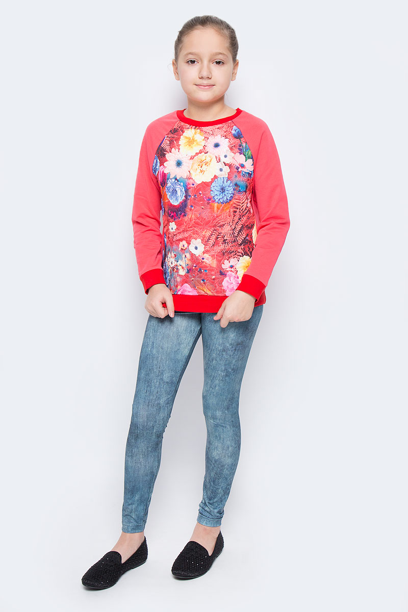 Свитшот для девочки M&D, цвет: фуксия. WJK26054S-8. Размер 146WJK26054S-8 Свитшот для девочки M&D, цвет: фуксия. WJK26054S-8. Размер 146WJK26054S-8Стильный свитшот для девочки выполнен из хлопка и полиэстера. Модель с круглым вырезом горловины и длинными рукавами-реглан оформлена ярким цветочным принтом. Манжеты рукавов, низ изделия и горловина дополнены трикотажными резинками.