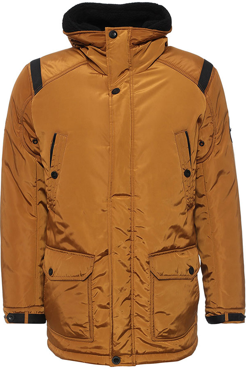 Куртка мужская Finn Flare, цвет: коричневый. W16-22011_611. Размер XXL (54)W16-22011_611 Куртка мужская Finn Flare, цвет: коричневый. W16-22011_611. Размер XXL (54)W16-22011_611Стильная мужская куртка Finn Flare превосходно подойдет для холодной погоды. Куртка выполнена из высококачественного материала с подкладкой и наполнителем из полиэстера. Модель прямого кроя, немного удлинённая, с длинными рукавами и несъемным капюшоном застегивается на молнию и дополнительно имеет планку на кнопках. Капюшон утеплен, его края можно отогнуть и пристегнуть на кнопку. Спереди изделие дополнено двумя втачными карманами на кнопках и двумя накладными карманами с клапанами на кнопках. На внутренней стороне куртка оформлена одним прорезным карманом на молнии и двумя втачными карманами на пуговице и на липучке. В поясе и по низу модель регулируется в размере с помощью стопперов.