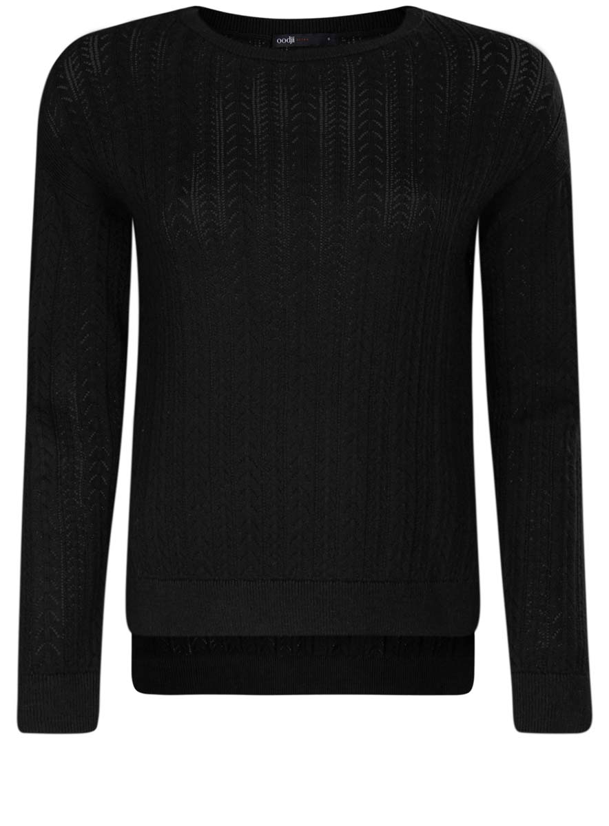 Джемпер женский oodji Ultra, цвет: черный. 63812576/46515/2900N. Размер XXS (40)63812576/46515/2900N Джемпер женский oodji Ultra, цвет: черный. 63812576/46515/2900N. Размер XXS (40)63812576/46515/2900NЖенский джемпер oodji Ultra с круглым вырезом горловины и длинными рукавами изготовлен из высококачественной пряжи из хлопка с добавлением полиамида.Тонкий джемпер оформлен оригинальным вязаным узором. По бокам снизу имеются небольшие разрезы.