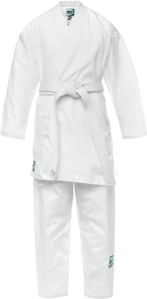Кимоно для карате Green Hill Adult, цвет: белый. KSA-10347. Размер 4/170KSA-10347 Кимоно для карате Green Hill Adult, цвет: белый. KSA-10347. Размер 4/170KSA-10347Кимоно для карате Green Hill Adult состоит из рубашки и брюк. Просторная рубашка с запахом, боковыми разрезами и длинными рукавами-кимоно изготовлена из плотного хлопка. Боковые швы, края рукавов и полочек, низ рубашки укреплены дополнительными строчками и крепкой лентой с внутренней стороны. Рубашка завязывается на специальные завязки. Просторные брюки особого покроя имеют широкую эластичную резинку на талии со скрытым шнурком, обеспечивающую комфортную посадку.Изделия оформлены нашивками с логотипом бренда. Кимоно рекомендуется для тренировок в зале.