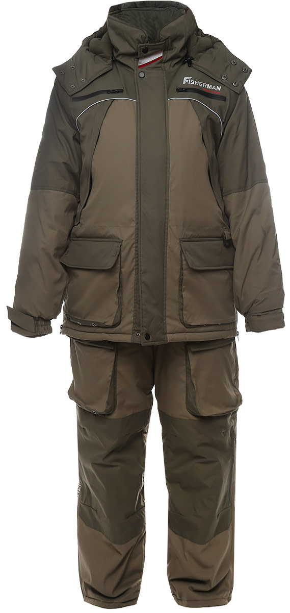 Костюм мужской рыболовный FisherMan Nova Tour Фишермен V2, цвет: хаки, светлый хаки. 46203-564. Размер XL (56)46203-564 Костюм мужской рыболовный FisherMan Nova Tour Фишермен V2, цвет: хаки, светлый хаки. 46203-564. Размер XL (56)46203-564Костюм состоит из куртки и полукомбинезона. Обновленная версия костюма Фишермен, отличается более современной конструкцией и удобной посадкой костюма по фигуре.Новый утеплитель Termo MAX обеспечит непревзойденный комфорт и сохранение тепла в условиях зимней рыбалки.Проклеенные швы защищают от попадания воды. Климатическая мембрана прекрасно отводит влагу.Регулировка рукавов и низа брюк по ширине препятствует попаданию воды, снега, а также задуванию холодного воздуха.Внутренние флисовые манжеты прекрасно сохраняют тепло.Теплый съемный капюшон с жестким козырьком прекрасно защитит Вас от попадания снега, дождя и ветра. Капюшон регулируется по ширине и по объему.Ветрозащитная юбка препятствует попаданию снега и задуванию ветра.Регулировка полукомбинезона по росту и эластичные боковые вставки обеспечивают комфортную посадку по фигуре.Удобные внешние и внутренние карманы позволят разместить необходимые каждому рыбаку мелочи.Молнии оснащены хлястиками – удобно открывать карман даже в объемных рукавицах.Также в области колена имеются кармашки для вставки теплоизолирующих вкладышей.Вставки из плотного износостойкого материала на коленях и в задней части комбинезона.Костюм компактно упаковывается в специальную сумку.Максимальная температура носки -25°C.