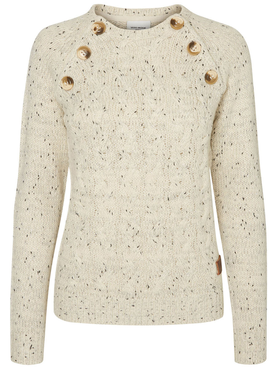 Джемпер женский Vero Moda Denim, цвет: бежевый. 10159560. Размер S (42)10159560_Moonbeam Джемпер женский Vero Moda Denim, цвет: бежевый. 10159560. Размер S (42)10159560_MoonbeamОригинальный женский джемпер Vero Moda изготовлен из высококачественной пряжи из акрила и полиэстера. Модель с круглым вырезом горловины и длинными рукавами великолепно подойдет для создания современного образа в стиле Casual. Горловина, манжеты рукавов и низ свитера связаны резинкой. Спереди модель застегивается на пуговицы, а на локтях дополнена оригинальными заплатками.