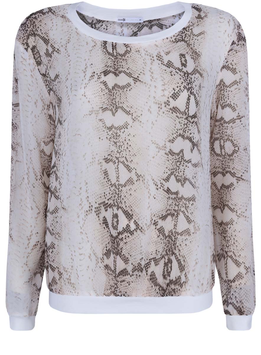 Блузка женская oodji Collection, цвет: белый, бежевый. 21400346/35202/1233A. Размер 40 (46-170)21400346/35202/1233A Блузка женская oodji Collection, цвет: белый, бежевый. 21400346/35202/1233A. Размер 40 (46-170)21400346/35202/1233AБлузка oodji Collection выполнена полностью из полиэстера. Модель принтованная в спортивном стиле с круглым вырезом горловины и длинными рукавами. Вырез горловины и манжеты рукавов дополнены трикотажными резинками.