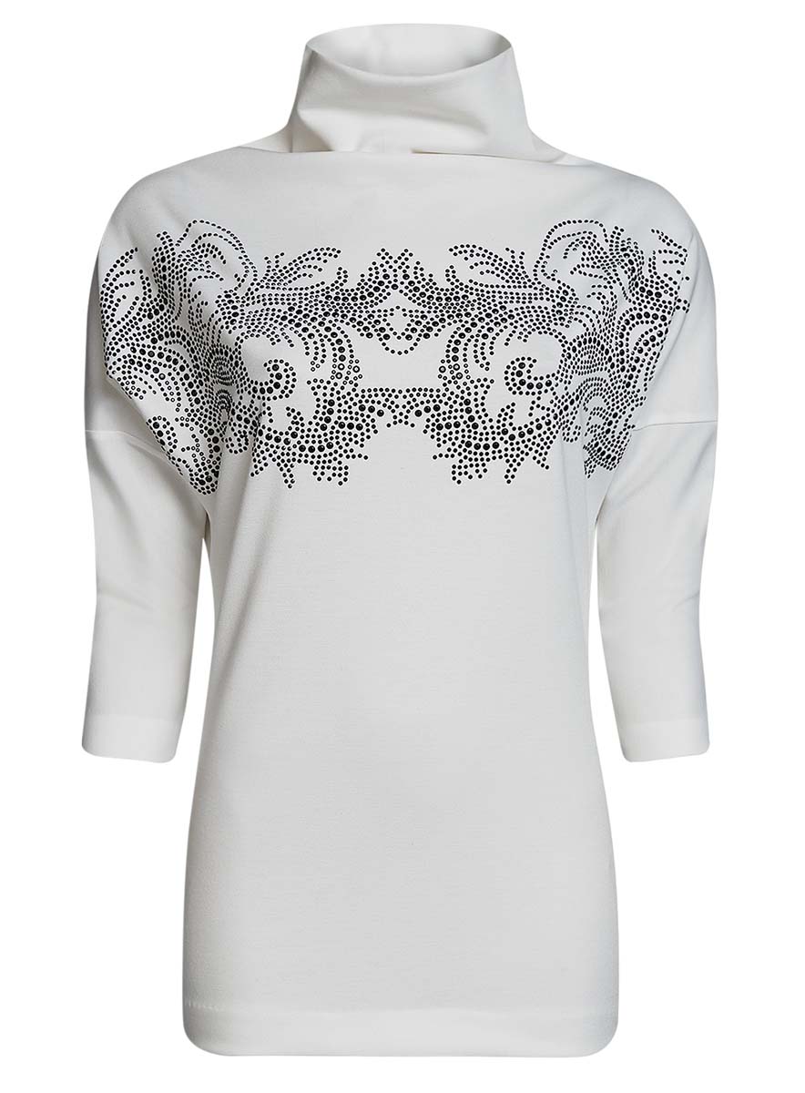 Джемпер женский oodji Collection, цвет: белый. 24808005-1/37809/1291P. Размер M (46)24808005-1/37809/1291P Джемпер женский oodji Collection, цвет: белый. 24808005-1/37809/1291P. Размер M (46)24808005-1/37809/1291PЖенский джемпер oodji Collection исполнен из плотной эластичной ткани. Джемпер имеет рукава-кимоно длиной 1/2, цельнокроеный воротник-стойку и инкрустирован узором из страз.