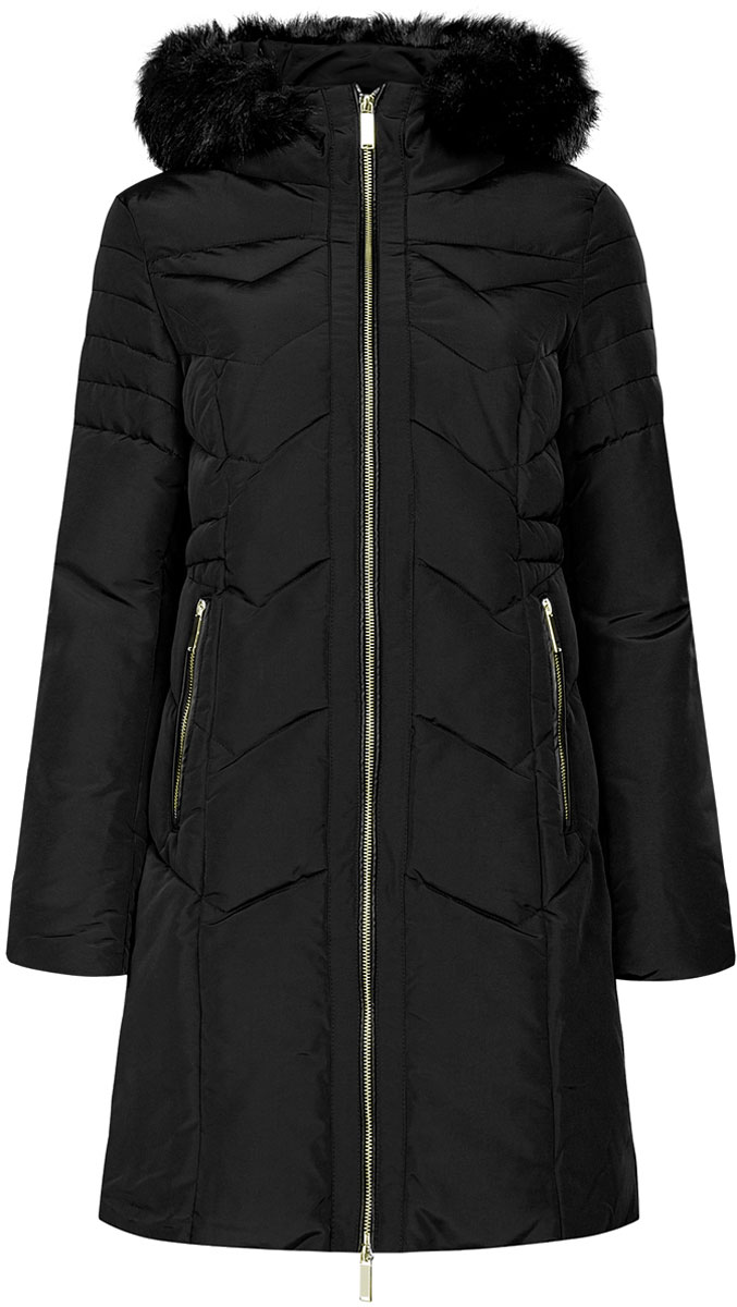 Куртка женская oodji Collection, цвет: черный. 20204047/45934/2900N. Размер 44 (50-170)20204047/45934/2900N Куртка женская oodji Collection, цвет: черный. 20204047/45934/2900N. Размер 44 (50-170)20204047/45934/2900NЖенская куртка oodji Collection изготовлена из высококачественного полиэстера и оформлена искусственной кожей. В качестве утеплителя используется полиэстер.Модель с несъемным капюшоном, оформленным съемным искусственным мехом, застегивается на застежку-молнию. Спереди расположены два прорезных кармана с застежками-молниями.Рукава с внутренней стороны дополнены манжетами на резинках. Талия с внутренней стороны регулируется с помощью эластичного шнурка.