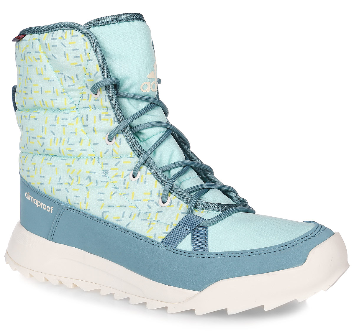 Ботинки женские adidas CW Choleah Padded C, цвет: мятный. AQ2024. Размер 5,5 (37)AQ2024 Ботинки женские adidas CW Choleah Padded C, цвет: мятный. AQ2024. Размер 5,5 (37)AQ2024Женские туристические ботинки CW Choleah Padded C от adidas, выполненные из водонепроницаемого материала Climaproof с утеплителем PrimaLoft сохранят ваши ноги в тепле и сухости на заснеженных тропах и холодных улицах. Высокотехнологичный синтетический наполнитель PrimaLoft продолжает греть даже во влажном состоянии. Текстильный верх с геометрическим принтом и дизайн адаптирован под особенности женской стопы. Модель дополнена вставками из синтетических материалов для износостойкости.Резиновая подошва Traxion с глубоким протектором для оптимального сцепления сохраняет свои свойства в течение долгого времени.
