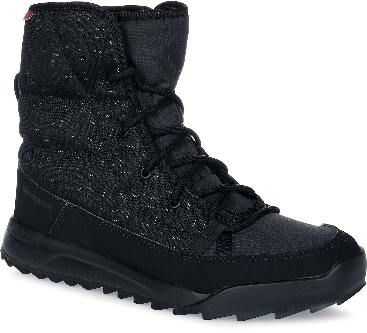 Ботинки женские adidas CW Choleah Padded C, цвет: черный. AQ4261. Размер 7,5 (40)AQ4261 Ботинки женские adidas CW Choleah Padded C, цвет: черный. AQ4261. Размер 7,5 (40)AQ4261Женские туристические ботинки CW Choleah Padded C от adidas, выполненные из водонепроницаемого материала Climaproof с утеплителем PrimaLoft сохранят ваши ноги в тепле и сухости на заснеженных тропах и холодных улицах. Высокотехнологичный синтетический наполнитель PrimaLoft продолжает греть даже во влажном состоянии. Текстильный верх со светоотражающим принтом и дизайн адаптирован под особенности женской стопы. Модель дополнена вставками из синтетических материалов для износостойкости.Резиновая подошва Traxion с глубоким протектором для оптимального сцепления сохраняет свои свойства в течение долгого времени.
