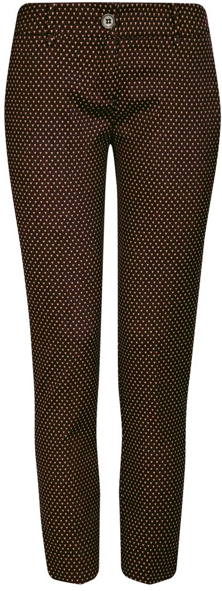 Брюки женские oodji Collection, цвет: темно-коричневый, горчичный. 21706025/46050/3957G. Размер 36 (42-170)21706025/46050/3957G Брюки женские oodji Collection, цвет: темно-коричневый, горчичный. 21706025/46050/3957G. Размер 36 (42-170)21706025/46050/3957GЖенские брюки-слим oodji Collection стандартной посадки изготовлены из эластичного полиэстера с добавлением хлопка. Брюки застегиваются на ширинку на застежке-молнии и пуговицы на поясе. Изделие оснащено двумя втачными карманами спереди и дополнено имитацией втачного кармана сзади. На поясе расположены шлевки для ремня. Модель оформлена принтом в виде мелких треугольников.