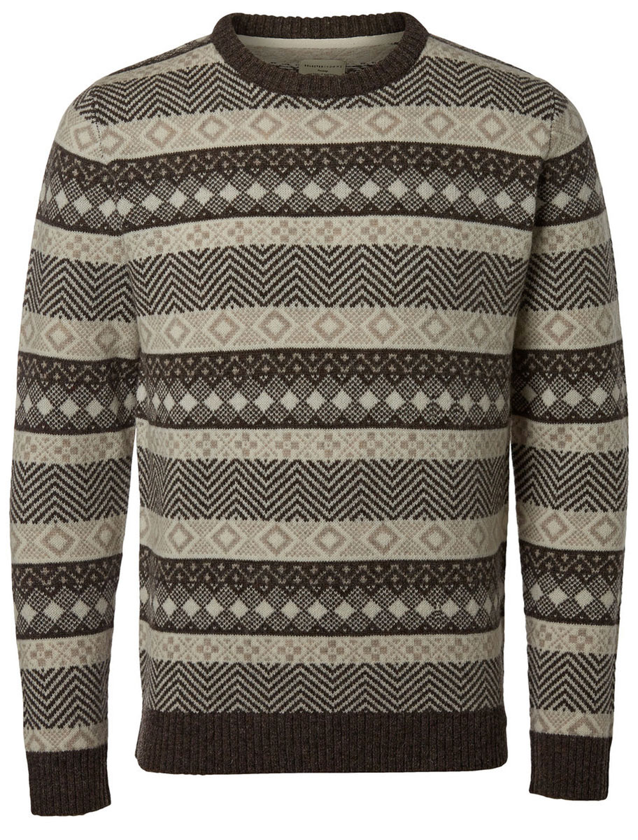 Джемпер мужской Selected Homme Heritage, цвет: серо-коричневый, светло-бежевый. 16053469. Размер M (46)16053469_Mulch Джемпер мужской Selected Homme Heritage, цвет: серо-коричневый, светло-бежевый. 16053469. Размер M (46)16053469_MulchСтильный мужской джемпер Selected Homme Heritage изготовлен из шерсти с добавлением нейлона. Модель с круглым вырезом горловины и длинными рукавами оформлена оригинальным вязаным узором. Воротник, манжеты рукавов и низ джемпера связаны резинкой.