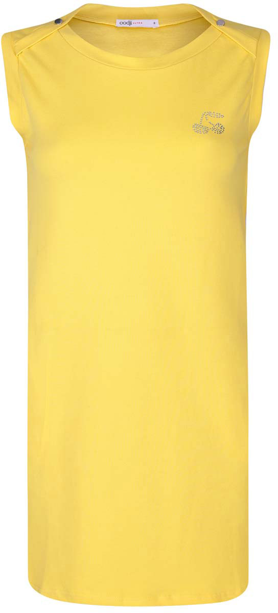 Платье oodji Ultra, цвет: желтый. 14005074-1/45602/5200N. Размер XS (42)14005074-1/45602/5200N Платье oodji Ultra, цвет: желтый. 14005074-1/45602/5200N. Размер XS (42)14005074-1/45602/5200NПлатье oodji Ultra выполнено из хлопка с добавлением полиуретана. Модель с круглым вырезом горловины, втачными карманами по бокам, небольшим принтом из страз на груди и без рукавов.