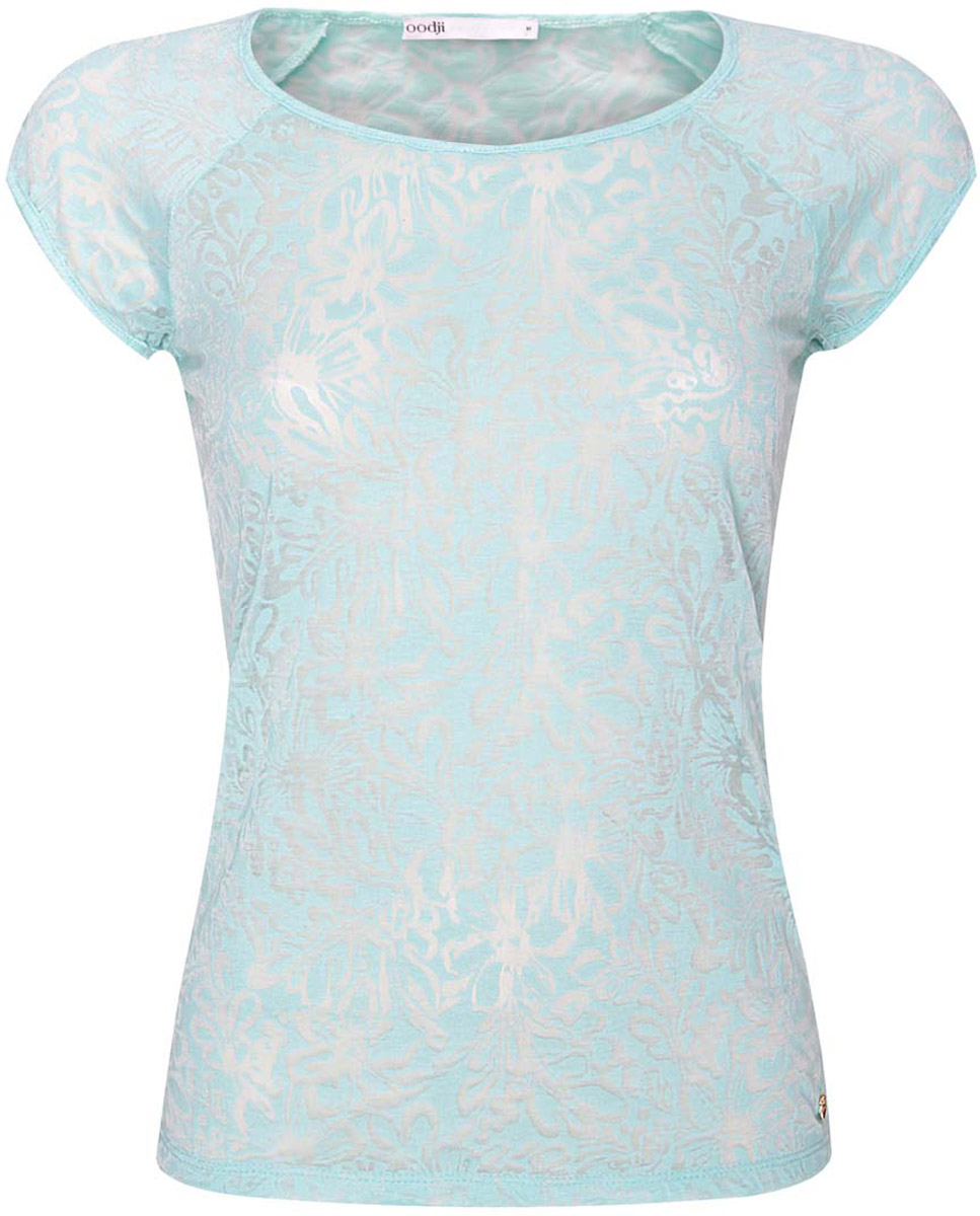 Блузка женская oodji Collection, цвет: ментоловый. 24707002/45516/6500F. Размер XL (50)24707002/45516/6500F Блузка женская oodji Collection, цвет: ментоловый. 24707002/45516/6500F. Размер XL (50)24707002/45516/6500FСтильная блузка oodji Collection выполнена натурального хлопка и полиэстера. Модель с короткими рукавами и круглой горловиной оформлена полупрозрачным оригинальным принтом. Рукава по краям дополнены мягкими эластичными резинками. Низ блузки декорирован маленьким металлическим элементом круглой формы.