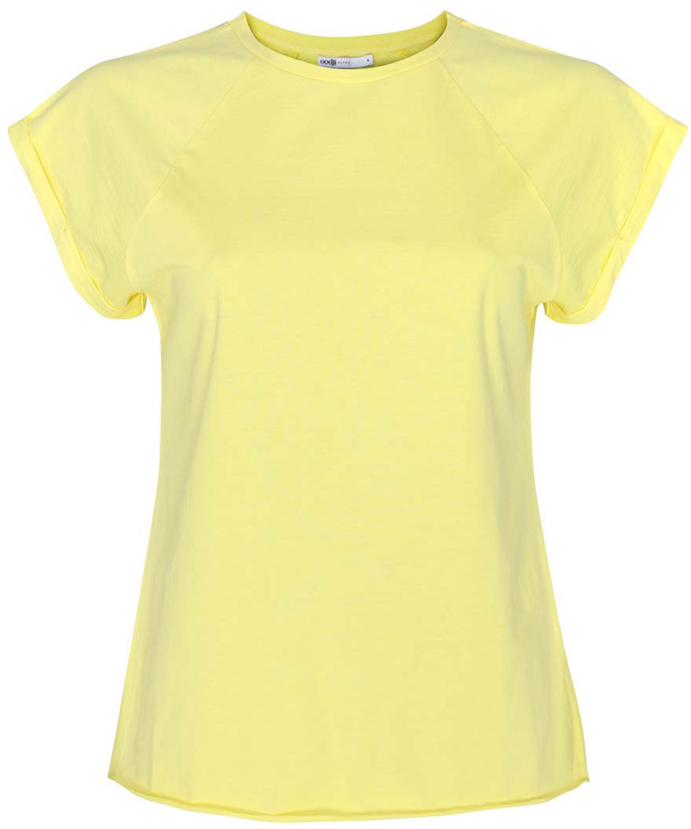 Футболка женская oodji Ultra, цвет: лимонный. 14707001-4B/46154/6700N. Размер XL (50)14707001-4B/46154/6700N Футболка женская oodji Ultra, цвет: лимонный. 14707001-4B/46154/6700N. Размер XL (50)14707001-4B/46154/6700NЖенская футболка oodji Ultra выполнена полностью из хлопка. Модель с круглым вырезом горловины и короткими рукавами-реглан. Рукава оформлены декоративными отворотами. Края изделия не обработаны швом.