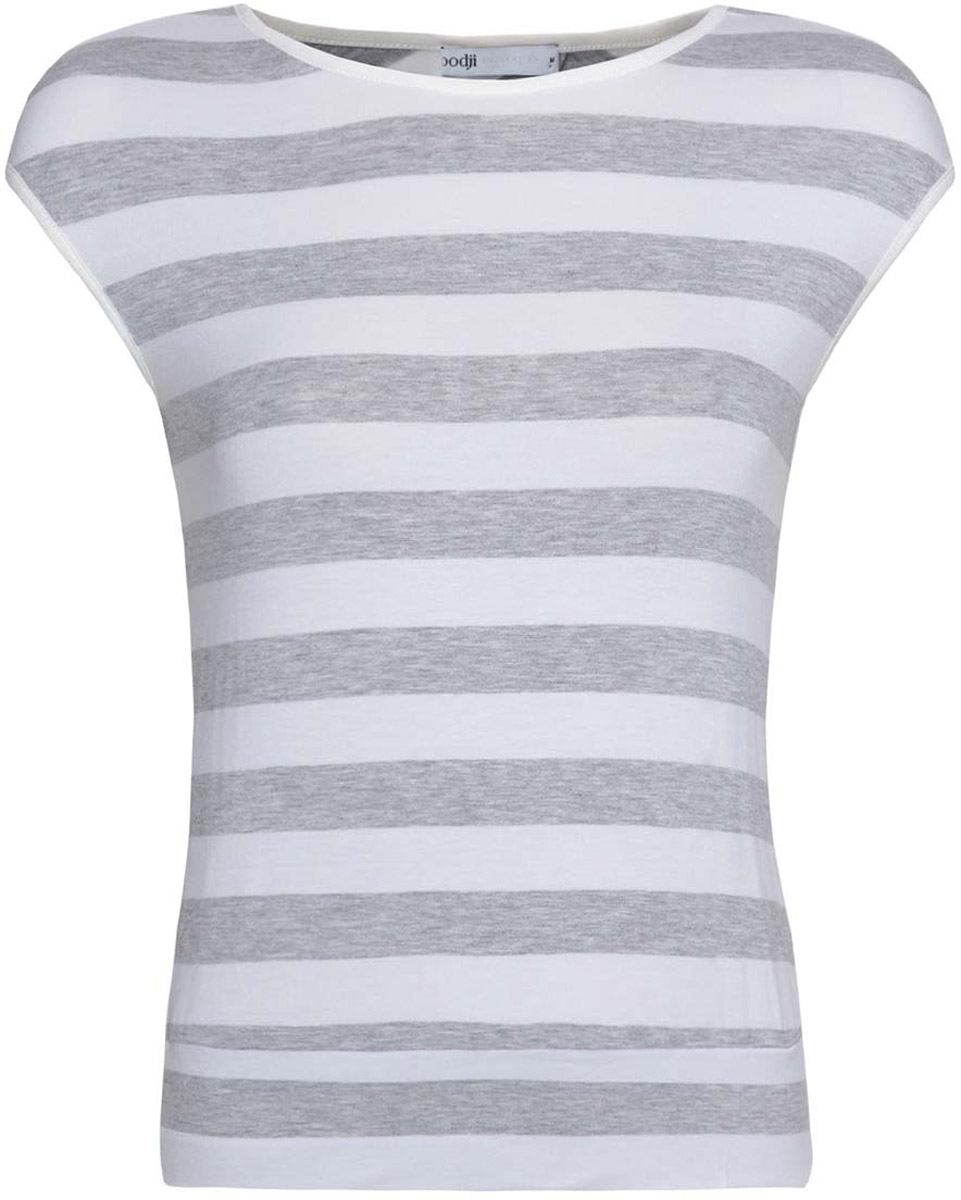 Топ женский oodji Collection, цвет: белый, серый. 24308001/19768/1023S. Размер XXL (52)24308001/19768/1023S Топ женский oodji Collection, цвет: белый, серый. 24308001/19768/1023S. Размер XXL (52)24308001/19768/1023SЖенский топ oodji Collection выполнен из эластичной вискозы. Топ без рукавов с круглым вырезом горловины имеет удлиненные плечи. Спинка изделия оформлена глубоким разрезом. Топ оформлен контрастным принтом в полоску.