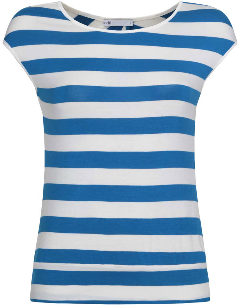 Топ женский oodji Collection, цвет: белый, синий. 24308001/19768/1275S. Размер XL (50)24308001/19768/1275S Топ женский oodji Collection, цвет: белый, синий. 24308001/19768/1275S. Размер XL (50)24308001/19768/1275SЖенский топ oodji Collection выполнен из эластичной вискозы. Топ без рукавов с круглым вырезом горловины имеет удлиненные плечи. Спинка изделия оформлена глубоким разрезом. Топ оформлен контрастным принтом в полоску.
