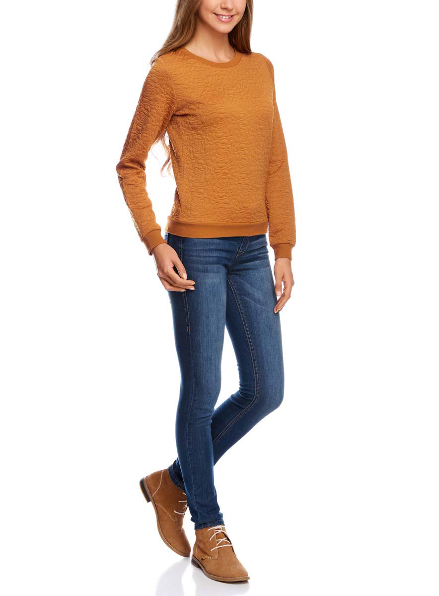 Джемпер женский oodji Collection, цвет: горчичный. 24801010-4/42316/5700N. Размер XS (42)24801010-4/42316/5700N Джемпер женский oodji Collection, цвет: горчичный. 24801010-4/42316/5700N. Размер XS (42)24801010-4/42316/5700NМодный женский джемпер oodji Collection изготовлен из полиэстера и эластана. Джемпер мягкий и приятный на ощупь, не сковывает движений и обеспечивает комфорт. Модель с круглым вырезом горловины и длинными рукавами великолепно подойдет для создания современного образа в стиле casual. Горловина, манжеты рукавов и низ джемпера связаны резинкой. Изделие выполнено в однотонной расцветке и дополнено оригинальной стежкой.