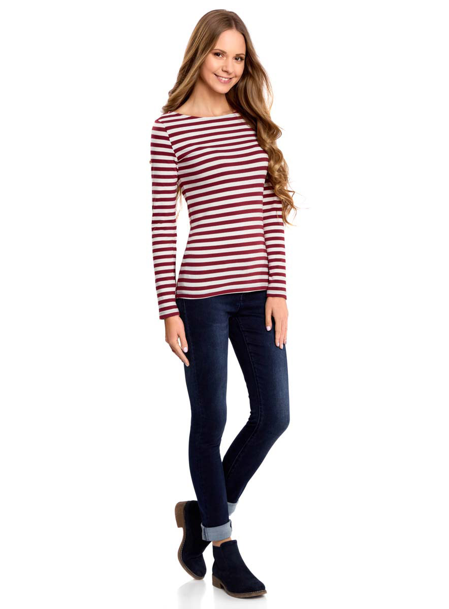 Лонгслив женский oodji Collection, цвет: бордовый, белый. 24201007-2M/35582/4912S. Размер M (46)24201007-2M/35582/4912S Лонгслив женский oodji Collection, цвет: бордовый, белый. 24201007-2M/35582/4912S. Размер M (46)24201007-2M/35582/4912SСтильный женский лонгслив oodji Collection выполнен из хлопка с добавлением эластана. Модель с круглым вырезом горловины и стандартными длинными рукавами. Лонгслив оформлен горизонтальной цветной полоской. Левый рукав дополнен нашивкой.
