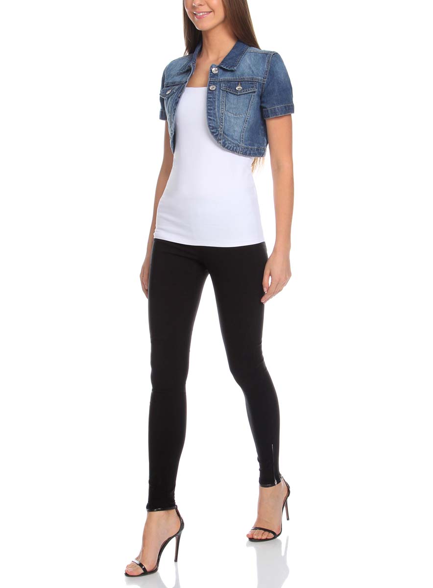 Жакет женский oodji Denim, цвет: синий джинс. 11109021-1/22301/7500W. Размер 34-170 (40-170)11109021-1/22301/7500W Жакет женский oodji Denim, цвет: синий джинс. 11109021-1/22301/7500W. Размер 34-170 (40-170)11109021-1/22301/7500WЖакет женский укороченный oodji Denim выполнен из натурального высококачественного хлопка. Имеет два кармана на груди, отложной воротничок, фигурный низ, застегивается спереди на пуговицы.