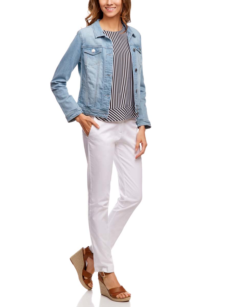 Жакет женский oodji Denim, цвет: голубой. 11109026/45369/7000W. Размер 36-170 (42-170)11109026/45369/7000W Жакет женский oodji Denim, цвет: голубой. 11109026/45369/7000W. Размер 36-170 (42-170)11109026/45369/7000WЖенский джинсовый жакет oodji Denim изготовлен из хлопка с добавлением эластана. Жакет с отложным воротничком и длинными рукавами застегивается на металлические пуговицы. Модель дополнена двумя врезными карманами и двумя клапанами-обманками на пуговицах. Манжеты рукавов застегиваются на пуговицы.