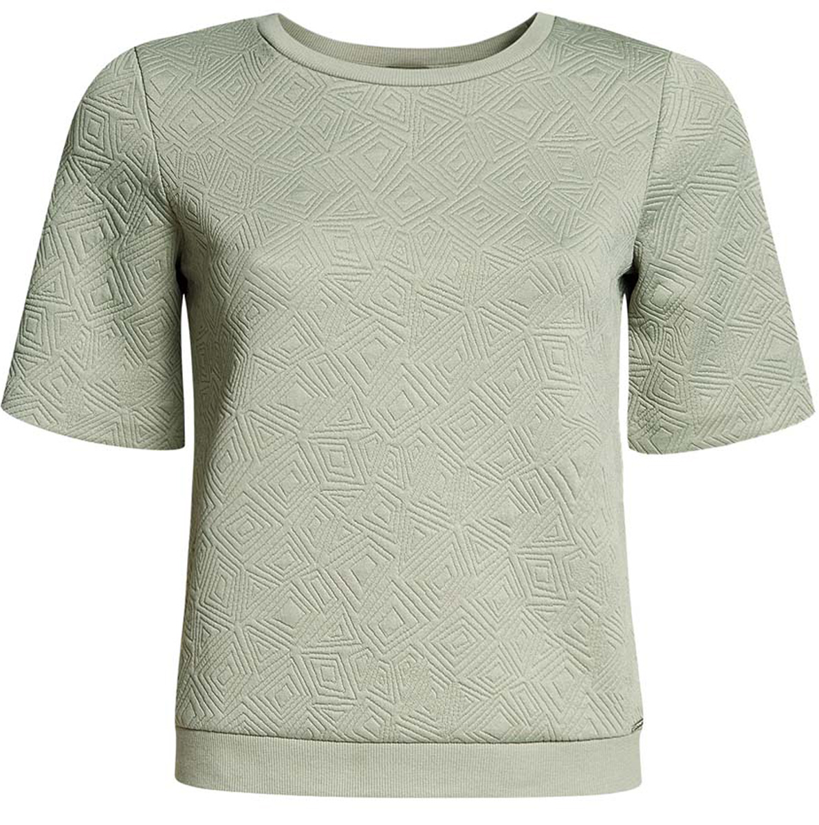 Свитшот женский oodji Collection, цвет: хаки. 24801010-11/46432/6000N. Размер L (48)24801010-11/46432/6000N Свитшот женский oodji Collection, цвет: хаки. 24801010-11/46432/6000N. Размер L (48)24801010-11/46432/6000NЖенский свитшот oodji Collection выполнен из полиэстера с добавлением полиуретана. Модель с круглым вырезом горловины и короткими рукавами. Низ изделия и вырез горловины дополнены трикотажной резинкой.