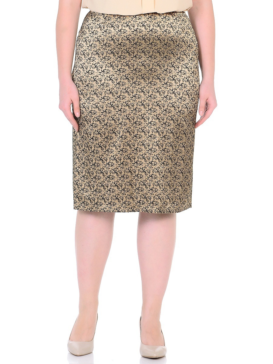 Юбка Milana Style, цвет: золотистый, черный. 13925. Размер XXL (52)13925 Юбка Milana Style, цвет: золотистый, черный. 13925. Размер XXL (52)13925Юбка Milana Style выполнена из полиэстера с добавлением вискозы. Модель дополнена тонкой подкладкой. Юбка-миди застегивается по поясу на пуговицу на застежку-молнию расположенную в среднем шве спинки. Пояс дополнен эластичными вставками. В среднем шве юбки расположена шлица. Изделие оформлено оригинальным узором.