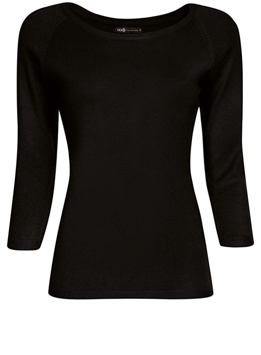Джемпер женский oodji Collection, цвет: черный. 73812552-2B/24525/2900N. Размер L (48)73812552-2B/24525/2900N Джемпер женский oodji Collection, цвет: черный. 73812552-2B/24525/2900N. Размер L (48)73812552-2B/24525/2900NУютный женский джемпер с круглым вырезом горловины и рукавами-реглан длиной 3/4 выполнен из вискозного материала.