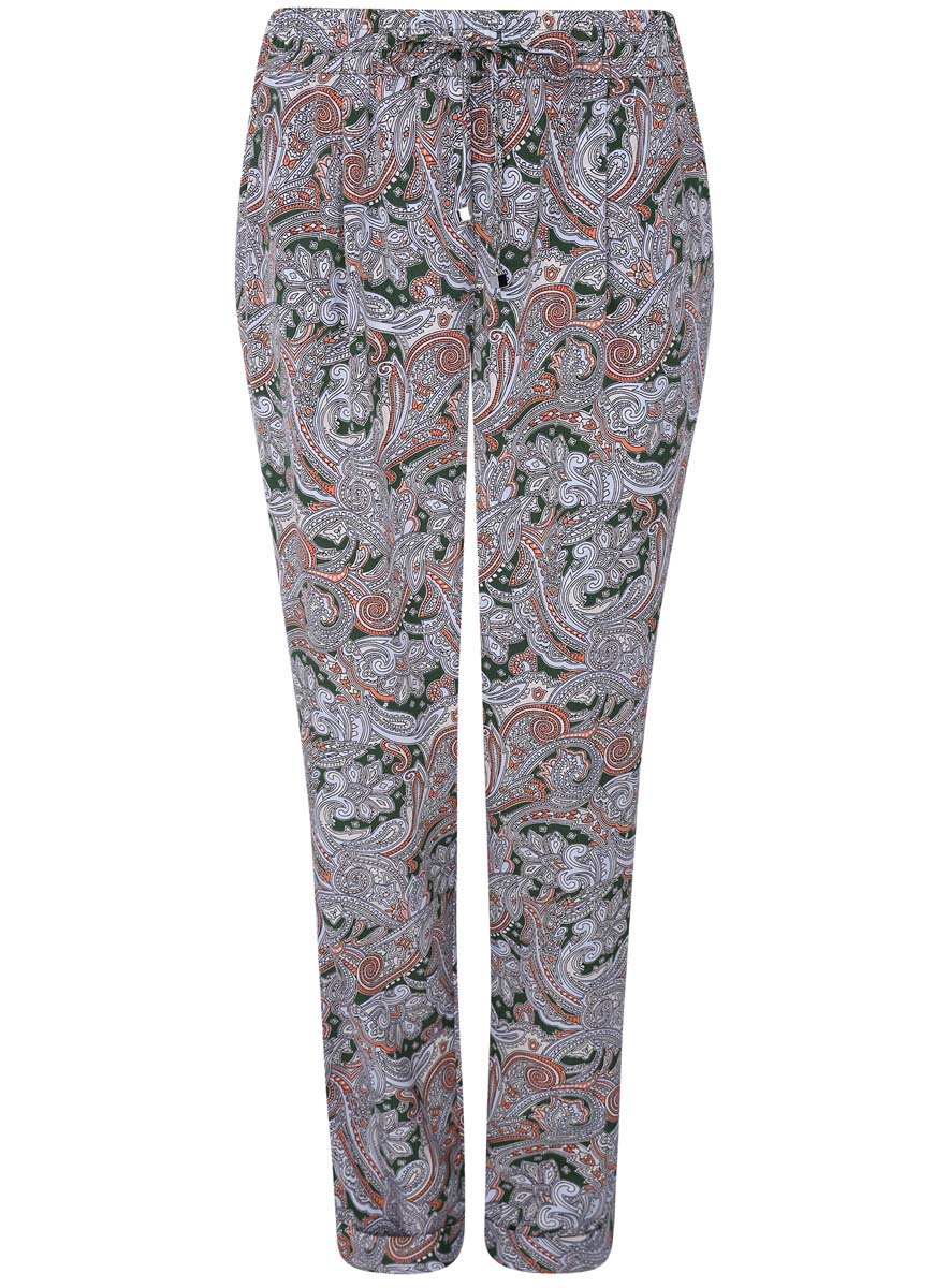 Брюки женские oodji Collection, цвет: темно-зеленый, оранжевый. 21705061-4/35184/6955E. Размер 42-170 (48-170)21705061-4/35184/6955E Брюки женские oodji Collection, цвет: темно-зеленый, оранжевый. 21705061-4/35184/6955E. Размер 42-170 (48-170)21705061-4/35184/6955EЖенские легкие брюки oodji Collection из струящейся ткани выполнены из высококачественного материала. Модель стандартной посадки в поясе дополнена эластичной резинкой и кулиской. Спереди брюки дополнены втачными карманами, сзади - прорезными.