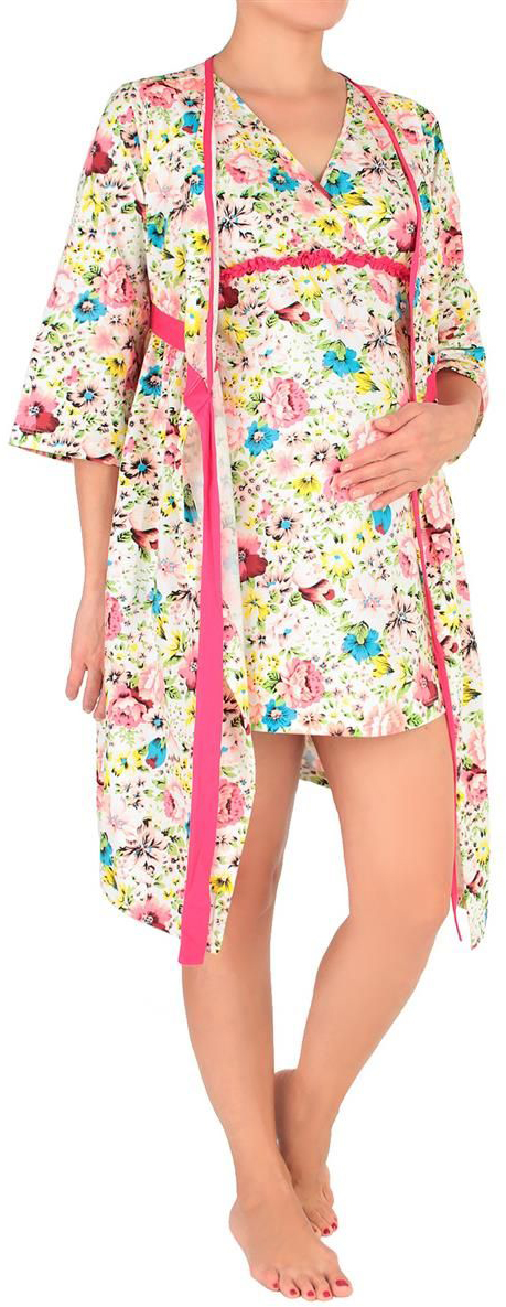 Костюм домашний для беременных Mammy Size: халат, сорочка, цвет: белый, розовый. 7001692177. Размер 487001692177 Костюм домашний для беременных Mammy Size: халат, сорочка, цвет: белый, розовый. 7001692177. Размер 487001692177Незаменимая вещь в гардеробе каждой женщины - легкий, удобный домашний халат и ночнушка нежного цвета с цветочными вкраплениями.