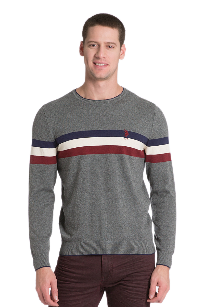 Джемпер мужской U.S. Polo Assn., цвет: серый. G081SZ0TK0SANCEZ_XX7187. Размер S (48)G081SZ0TK0SANCEZ_XX7187 Джемпер мужской U.S. Polo Assn., цвет: серый. G081SZ0TK0SANCEZ_XX7187. Размер S (48)G081SZ0TK0SANCEZ_XX7187Мужской джемпер с длинными рукавами и круглым вырезом горловины выполнен из натурального хлопка. Модель оформлена принтом в полоску.