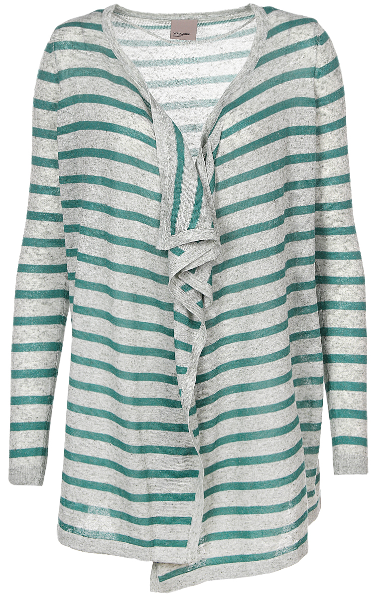 Кардиган женский Vero Moda, цвет: зеленый. 10166453. Размер S (42)10166453_Blue Surf Кардиган женский Vero Moda, цвет: зеленый. 10166453. Размер S (42)10166453_Blue SurfЖенский кардиган Vero Moda выполнен из высококачественного полиэстера с добавлением льна. Вязаная удлиненная модель с длинными рукавами не имеет застежек и красиво драпируется. Низ и манжеты рукавов связаны резинкой. Кардиган оформлен узором в полоску.