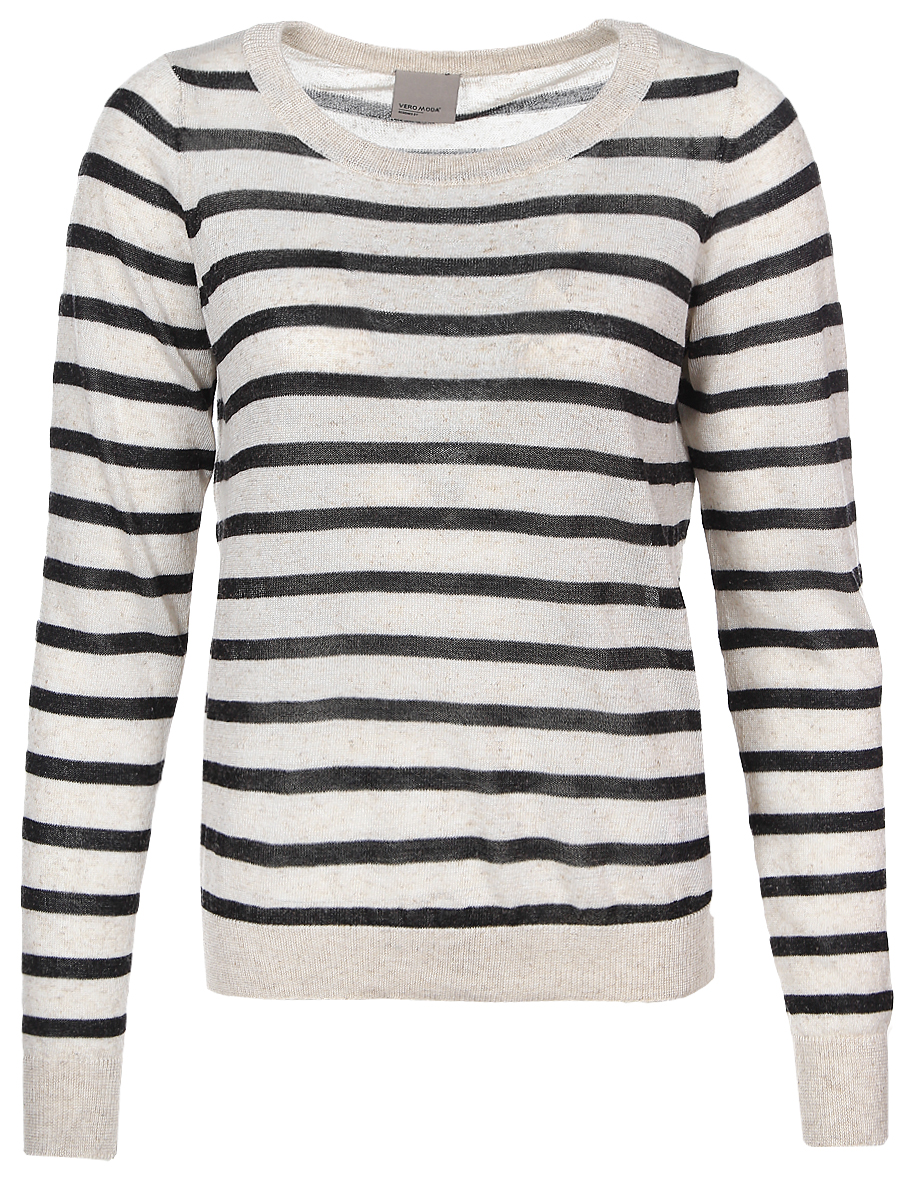 Джемпер женский Vero Moda, цвет: черный, бежевый. 10166456. Размер S (42)10166456_Snow White Джемпер женский Vero Moda, цвет: черный, бежевый. 10166456. Размер S (42)10166456_Snow WhiteЖенский джемпер Vero Moda свободного кроя с круглым вырезом горловины и длинными рукавами изготовлен из высококачественной пряжи из полиэстера с добавлением льна.Горловина, низ и манжеты рукавов джемпера связаны резинкой. Модель оформлена узором в полоску.