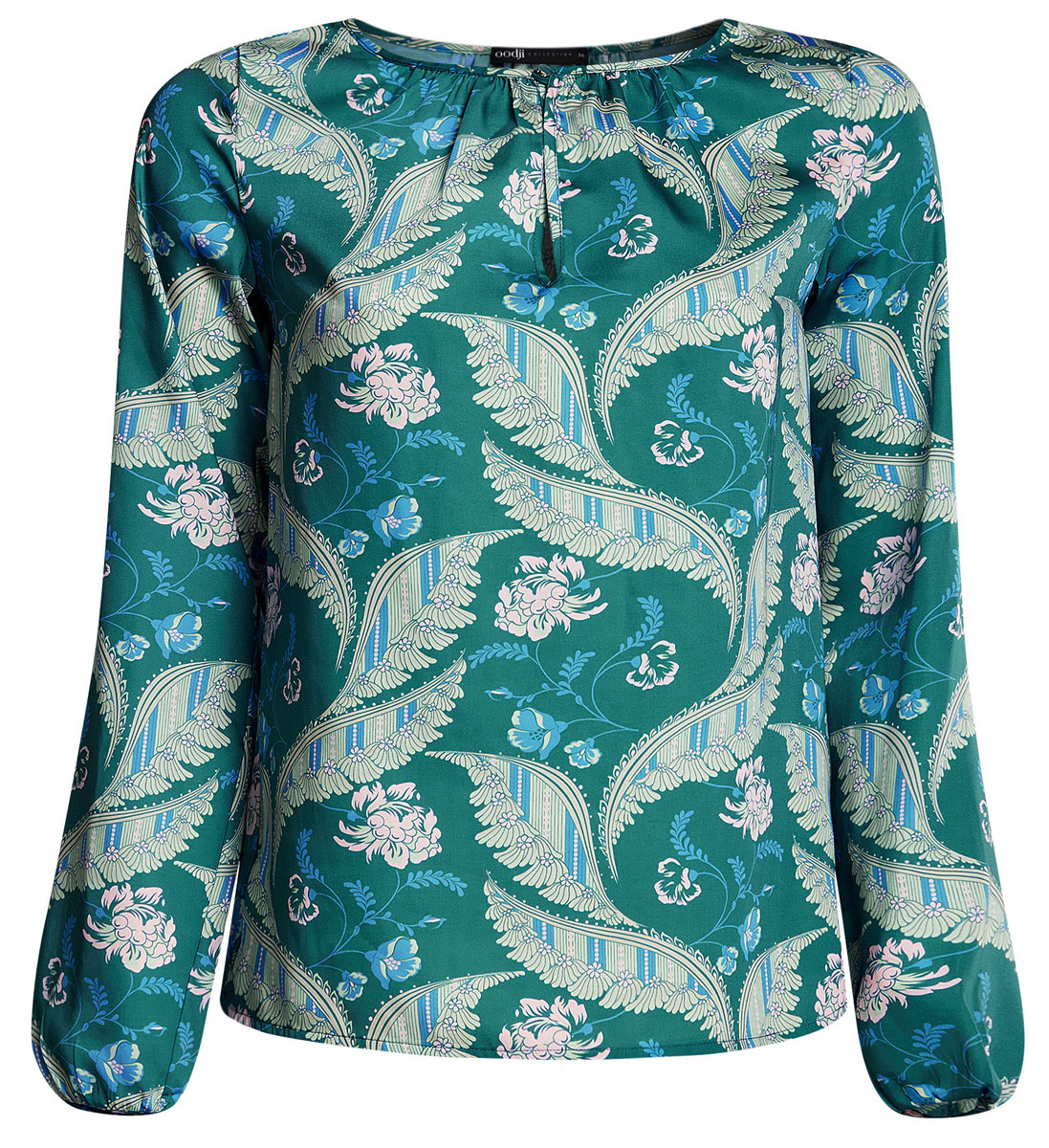 Блузка женская oodji Collection, цвет: изумрудный, бежевый. 21400321-2/33116/6D33F. Размер 40-170 (46-170)21400321-2/33116/6D33F Блузка женская oodji Collection, цвет: изумрудный, бежевый. 21400321-2/33116/6D33F. Размер 40-170 (46-170)21400321-2/33116/6D33FЖенская стильная блузка oodji исполнена из гладкой воздушной ткани. Оформлена рукавами-баллонами и круглым аккуратным воротником с вырезом-капелькой, декорированным пуговкой. Отлично подойдет для создания утонченного образа, как в повседневном стиле, так и в полуделовом.
