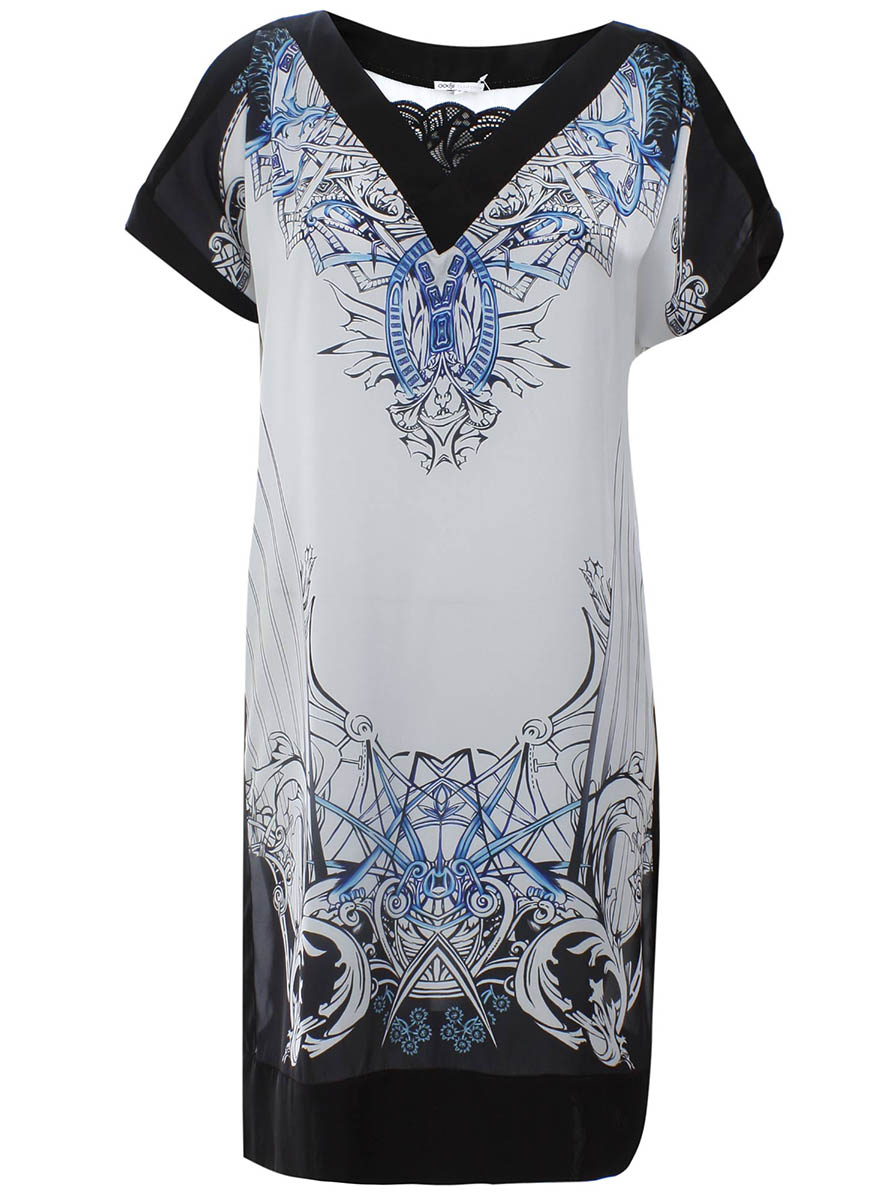 Платье oodji Collection, цвет: черный, белый. 21900114M/15014/2910O. Размер 40-164 (46-164)21900114M/15014/2910O Платье oodji Collection, цвет: черный, белый. 21900114M/15014/2910O. Размер 40-164 (46-164)21900114M/15014/2910OОригинальное платье прямого кроя oodji Collection выполнено из легкого качественного материала. Модель средней длины с короткими рукавами имеет V-образный вырез горловины, оформленный кружевной вставкой.