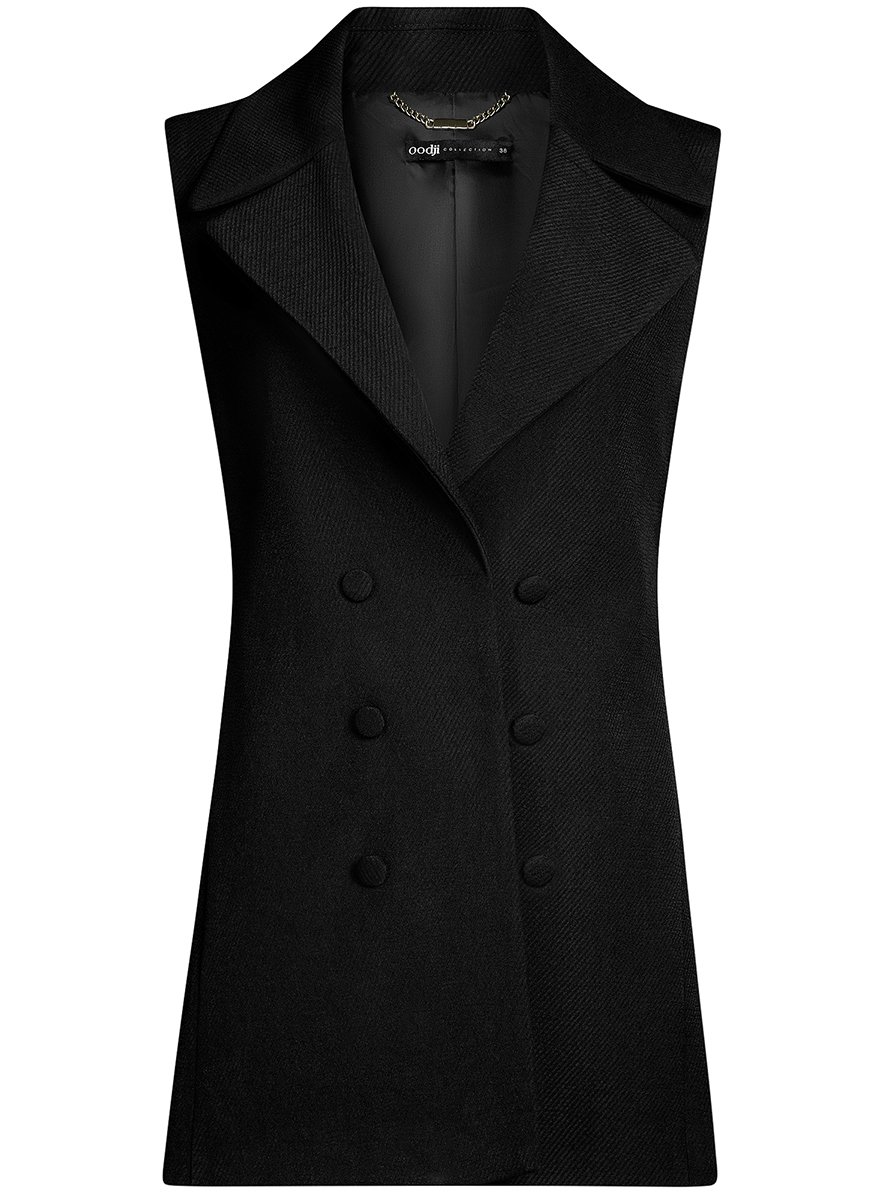 Жилет женский oodji Collection, цвет: черный. 22305001-3/46415/2900N. Размер 46-170 (52-170)22305001-3/46415/2900N Жилет женский oodji Collection, цвет: черный. 22305001-3/46415/2900N. Размер 46-170 (52-170)22305001-3/46415/2900NЖенский удлиненный жилет от oodji выполнен из высококачественного материала. Модель приталенного силуэта с лацканами по бокам дополнена карманами.