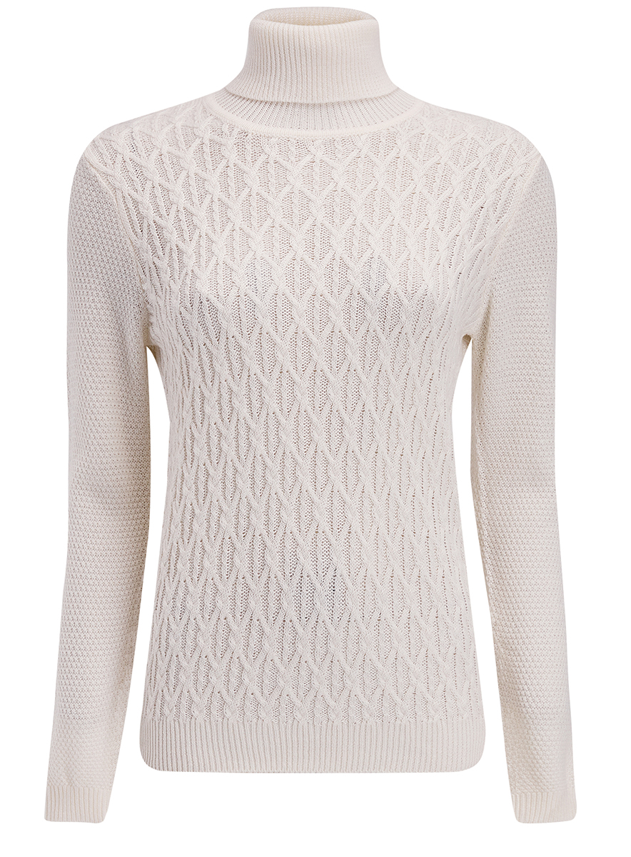 Свитер женский oodji Collection, цвет: белый. 74407101/43385/1200N. Размер M (46)74407101/43385/1200N Свитер женский oodji Collection, цвет: белый. 74407101/43385/1200N. Размер M (46)74407101/43385/1200NСтильный женский свитер выполнен из качественной комбинированной пряжи. Модель с воротником-гольф и длинными рукавами. Горловина, манжеты и низ изделия связаны резинкой.