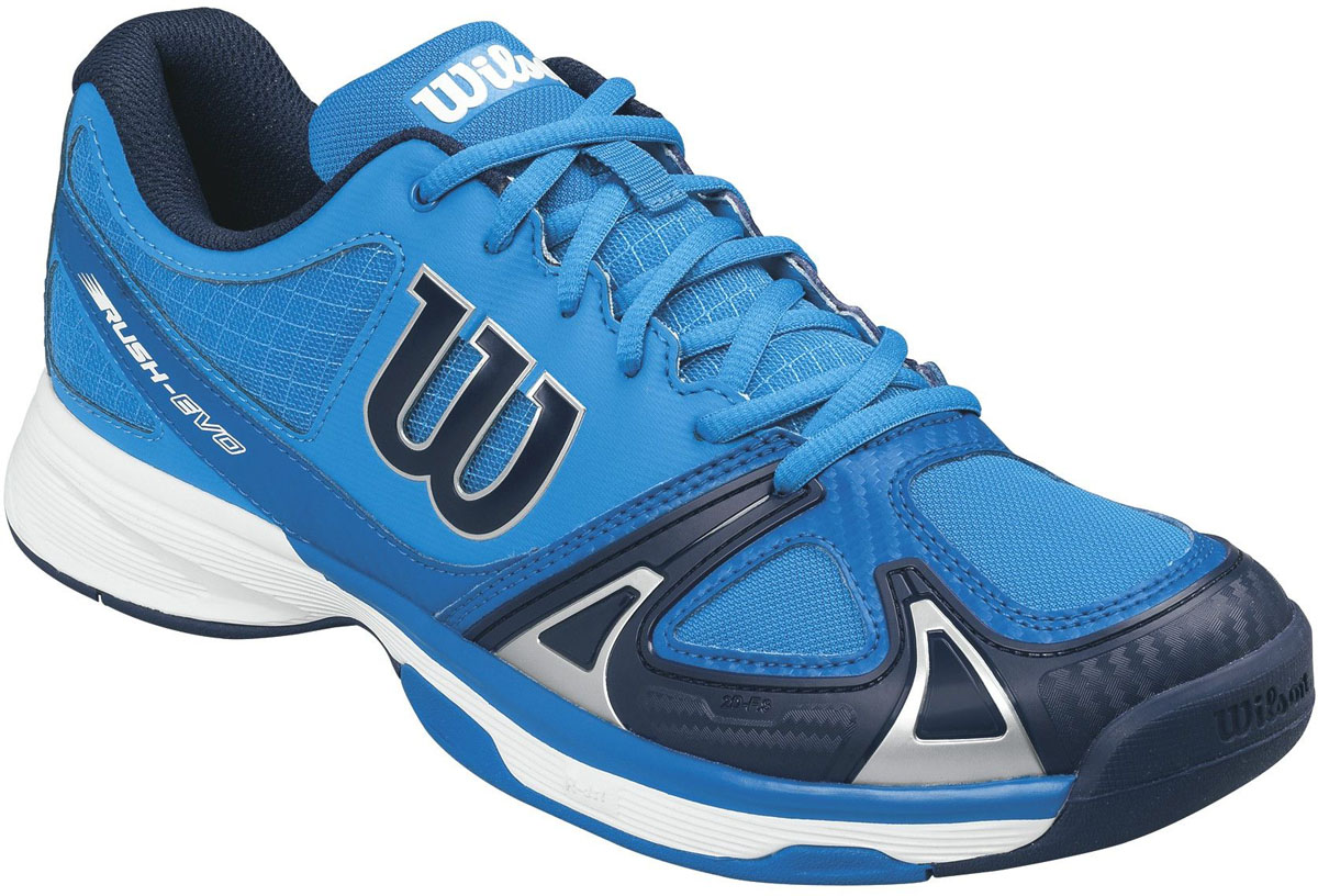Кроссовки для тенниса мужские Wilson Rush Evo, цвет: голубой. WRS322240. Размер 11,5 (45,5)WRS322240 Кроссовки для тенниса мужские Wilson Rush Evo, цвет: голубой. WRS322240. Размер 11,5 (45,5)WRS322240Мужские кроссовки для тенниса Rush Evo от Wilson - это идеальный вариант для тех, кто ценит в обуви комфорт, поддержку и долговечность. Модель создана специально для любителей, которые хотят достичь заметных результатов в теннисе.Верх модели выполнен из искусственной кожи со вставками из дышащего текстиля и оформлен названием и логотипом бренда. Классическая шнуровка гарантирует удобство и надежно фиксирует модель на ноге. Технология 2D-F.S: полиуретановый штамп в носовой части обеспечивает повышенную устойчивость. Технология Dynamic Fit - DF2: высота средней части подошвы - 9 мм. Технология R-DST: вставка из химически активных веществ в пяточной части обеспечивает максимальную амортизацию. Съемная стелька EVA с внешней текстильной поверхностью обеспечивает комфорт. Резиновая рельефная подошва обеспечивает отличное сцепление с поверхностью.В таких кроссовках вашим ногам будет комфортно и уютно.