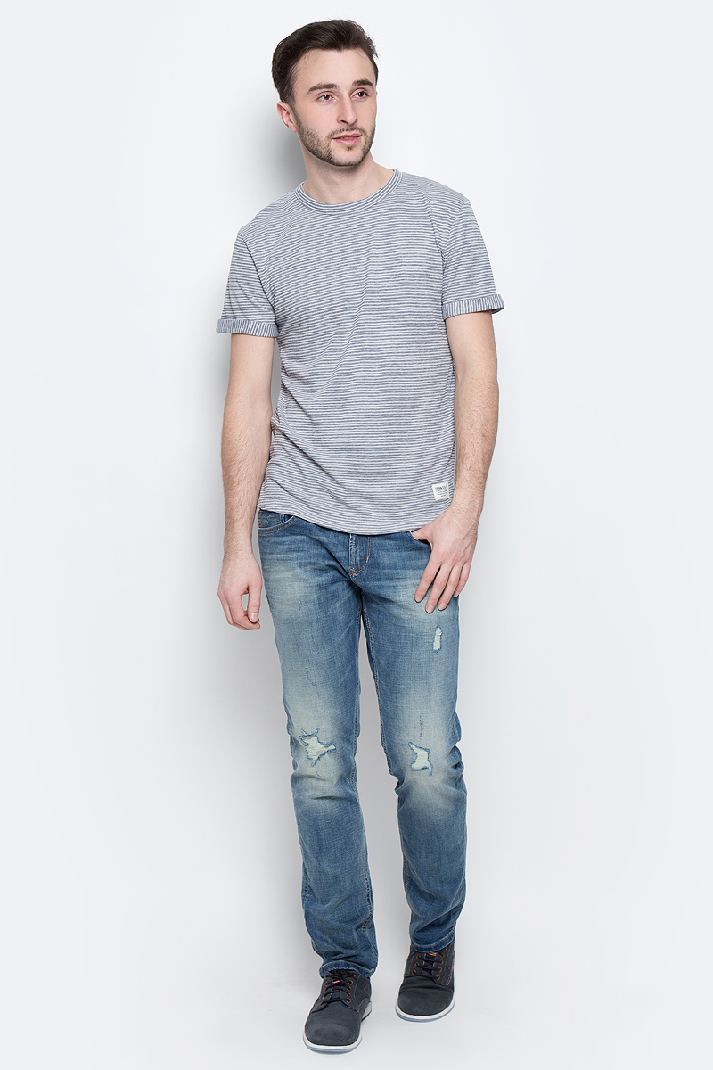 Футболка мужская Tom Tailor Denim, цвет: синий. 1037078.00.12_6740. Размер L (50)1037078.00.12_6740 Футболка мужская Tom Tailor Denim, цвет: синий. 1037078.00.12_6740. Размер L (50)1037078.00.12_6740Стильная мужская футболка Tom Tailor Denim из хлопка и полиэстера. Модель с круглым вырезом горловины и короткими рукавами с отворотами. Футболка оформлена принтом в полоску.