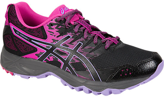Кроссовки для бега женские Asics Gel-Sonoma 3, цвет: фуксия, черный. T774N-2090. Размер 7 (36,5)T774N-2090 Кроссовки для бега женские Asics Gel-Sonoma 3, цвет: фуксия, черный. T774N-2090. Размер 7 (36,5)T774N-2090Третье поколение кроссовок Asics Gel-Sonoma 3 для бега по пересеченной местности. Обладают высокой износостойкостью. Благодаря новому дизайну верха кроссовки обеспечивают превосходную посадку и защиту при движении. Модель выполнена из лёгкого синтетического и воздухопроницаемого сетчатого материалов. Светоотражающие вставки 3M. Надежная износостойкая резина AHAR+. Asics Гель (специальный вид силикона) в носке снижает нагрузку на пятку, колени и позвоночник спортсмена. Trusstic System - литой элемент под центральной частью подошвы, предотвращающий скручивание стопы.