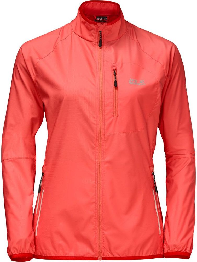Ветровка женская Jack Wolfskin Flyweight W, цвет: коралловый. 1304921-2043. Размер L (48)1304921-2043 Ветровка женская Jack Wolfskin Flyweight W, цвет: коралловый. 1304921-2043. Размер L (48)1304921-2043Ветровка женская Flyweight W изготовлена из 100% полиэстера. Ткань ультра легкая, дышащая, обеспечивает комфортную посадку, обладает защитой от ветра и дождя, а также регулирует температуру тела и обеспечивает сухость. Поэтому в этой куртке вам будет комфортно даже во время интенсивных тренировок. Модель застегивается на молнию, имеет воротник-стойку и длинные рукава реглан. Манжеты рукавов и низ куртки снабжены резинками. Спереди расположены два боковых и один нагрудный вшитый карман на молнии. Ветровка сворачивается и не занимает много места при переноске или хранении. Модель выполнена в однотонном дизайне и дополнена логотипом бренда.